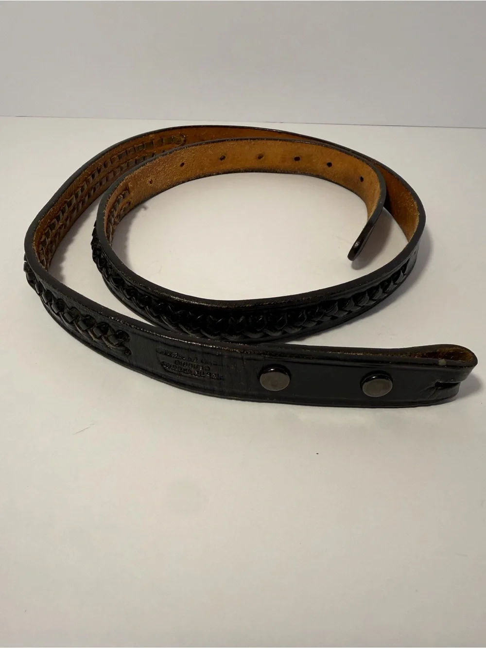 RM Mexico Vintage Black Hand-Laced Braided Leather Belt Strap Sz 36